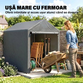 Outsunny Magazie pentru Scule cu Protecție UV și Intrare cu Fermoar, Cort de Garaj, 120x179x165 cm, Gri Închis | Aosom Romania