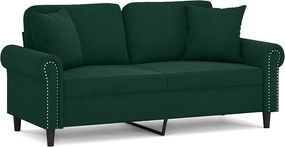 vidaXL Canapea cu 2 locuri cu pernuțe, verde închis, 140 cm, catifea