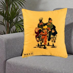 Perna Personalizata Naruto Echipa 7 Kakashi Sensei, 40x40 cm, Galben, Husa Detasabila, Perna Inclusa, BEKZ®