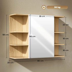 HOMCOM Dulap cu Oglindă pentru Baie cu Dulăpior și 6 Compartimente Deschise 80x20x59cm Lemn | Aosom Romania