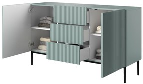 Comodă Nicole 150 cm cu trei sertare - MDF salvie / picioare negre