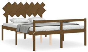 3195554 vidaXL Cadru de pat senior cu tăblie, maro miere, king size lemn masiv