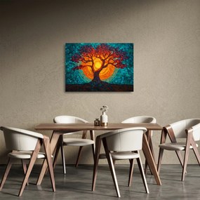 Tablou pe sticlă - Arborele vieții și soarele în mozaic (70x50 cm)
