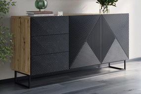 Comoda 167 cm Asha cu baza metalică - artizanală / negru mat