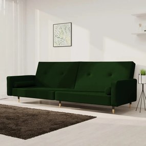 337335 vidaXL Canapea extensibilă cu 2 locuri, 2 perne, verde închis, catifea