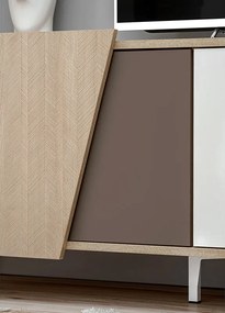 Comodă TV Miraza 180 cm geometrică - decor stejar scandi / bej / alb / maro