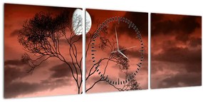 Tablou - Luna luminează noaptea (cu ceas) (90x30 cm)