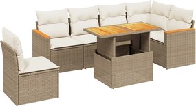 vidaXL Set canapele de grădină, 7 piese, cu perne, bej, poliratan