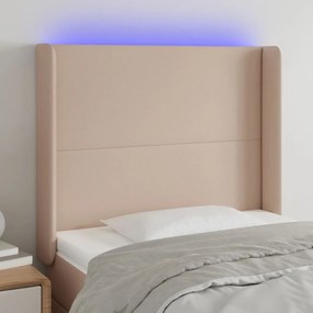 3123845 vidaXL Tăblie de pat cu LED cappuccino 83x16x118/128cm piele ecologică