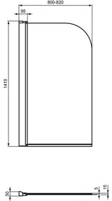 Paravan cada sticla securizata, rotunjit, profil crom, 80x140 cm, Ideal Standard Connect