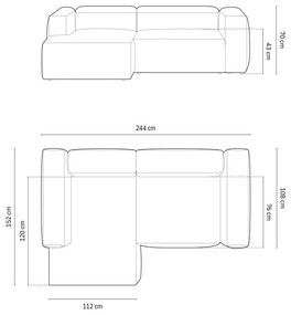 Coltar 2 locuri Bergamo velur reiat L244 cm
