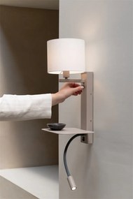 Aplica cu raft si reader LED, port USB si abajur textil alb Florence