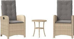 vidaXL Set bistro cu perne, 3 piese, bej combinat, poliratan