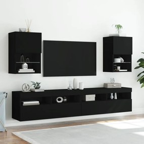Comode TV cu lumini LED, 2 buc., negru, 40,5x30x60 cm