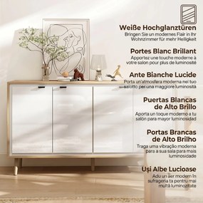 HOMCOM Bufet Modern cu 4 Uși și Raft Reglabil 141x35x77cm Alb și Stejar | Aosom Romania