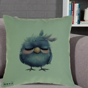 Perna Decorativa Pui Adormit Albastru, 40x40 cm, Verde, Husa Detasabila, Perna Inclusa, BEKZ®