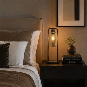 Lampă de masă modernă neagră cu sticlă fumurie - Stavelot
