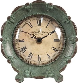 Ceas de masă vintage verde, din metal și sticlă, 15x7x16 cm