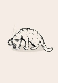 Ilustrație Coffee Cat in black, Tara Royle