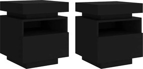 vidaXL Noptiere cu lumini LED, 2 buc., negru, 40x39x48,5 cm