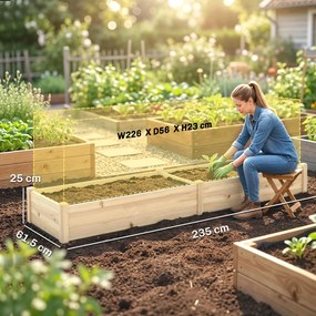 Outsunny Pat Ridicat pentru Cultivat Legume, Lada din Lemn de Brad cu Fund Deschis și Compartimente, 76x30x155 cm, Alb | Aosom Romania