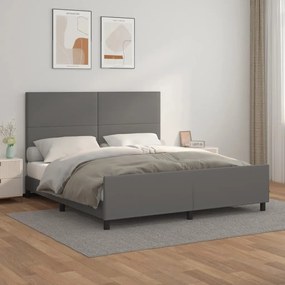Cadru de pat cu tablie, gri, 160x200 cm, piele ecologica Gri, 160 x 200 cm, Design simplu