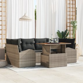 vidaXL Set de dining pentru grădină 7 piese cu perne Gri Ratan Poli Acacia