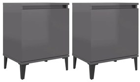 805850 vidaXL Noptiere, picioare metalice, 2 buc. gri extralucios 40x30x50 cm
