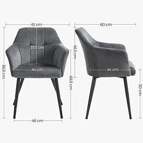 Set 2 scaune dining / bucatarie, 61 x 60 x 86,5 cm, metal / catifea, gri, Songmics