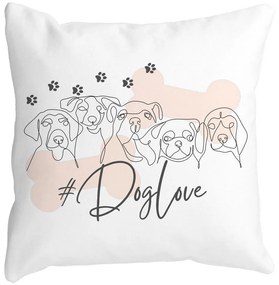 Perna Decorativa Patrata Dog Love, 40x40 cm, Alba, Mata, Husa Detasabila, Burduf