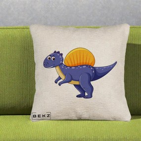 Perna Decorativa Spinozaur Kawaii, 40x40 cm, Bej Canapea, Husa Detasabila, Perna Inclusa, BEKZ®