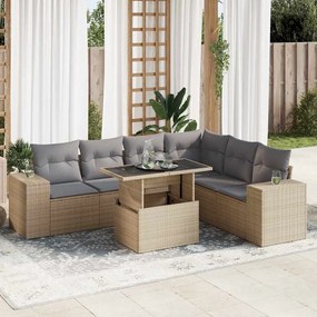 vidaXL Set canapele de grădină, 7 piese, cu perne, bej, poliratan