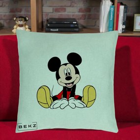 Perna Personalizata Mickey Mouse Relaxat, 40x40 cm, Verde Menta, Husa Detasabila, Perna Inclusa, BEKZ®