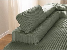 Colțar verde cu tapițerie din catifea reiată (cu colț pe partea stângă/în formă de ”L”) Marbeya – Ropez