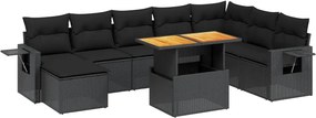 vidaXL Set mobilier de grădină cu perne, 9 piese, negru, poliratan