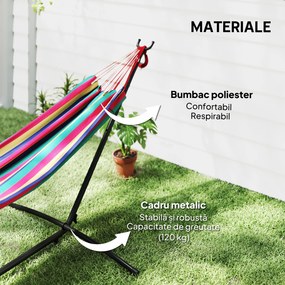 Outsunny Hamac cu Suport 310x117 cm pentru Camping cu Înălțime Reglabilă și Geantă de Transport, Capacitate 120 kg, Dungi Portocalii și Roșii | Aosom Romania