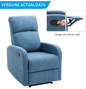 Fotoliu Relax Rabatabil Manual cu Taburet Capacitate maxima 125kg Tesatura de Lin 66 × 95 × 99cm Albastru HOMCOM | Aosom Romania