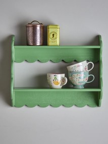 Raft vintage din lemn masiv verde, cu bordură decorativă, „Salla", 49,5 x 15 x 40,5 cm