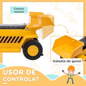 HOMCOM Camion Jucarie Electric cu Licenta CAT, Faruri si Efecte Sonore pentru Copii 18-36 Luni, 74.5x36x43.5 cm, Galben si Negru