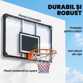 SPORTNOW Coș de Baschet de Perete pentru Exterior 113 x 73 cm, Inel Ø45 cm și Plasă, Negru | Aosom Romania