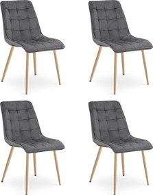 Set 4 Scaune Bucatarie/Dining Spirit Catifea Gri Inchis,Picioare Metalice, Finisaj Lemn