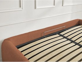 Pat matrimonial portocaliu tapițat cu spațiu de depozitare/fără tăblie cu somieră 180x200 cm Inera – Bobochic Paris