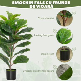 HOMCOM Plantă Artificială Ficus Lyrata Înaltă de 80 cm, Plantă Artificială Realistică pentru Interioare cu Vas, Decorațiune pentru Casă și Birou, Verde | Aosom Romania