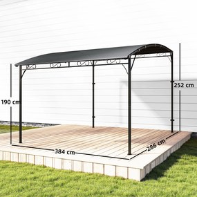 Outsunny Pergolă Gazebo 3.8x2.8m cu 16 Găuri de Drenaj, Pergolă din Metal și Poliester 180g/m² cu Șuruburi, pentru Exterior, Grădină, Terasă și Patio, UV 30+, Gri | Aosom Romania