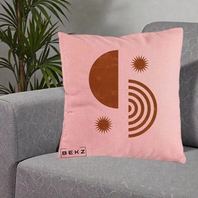 Perna Decorativa Boho Sun si Spirala, 40x40 cm, Roz, Husa Detasabila, Perna Inclusa, BEKZ®