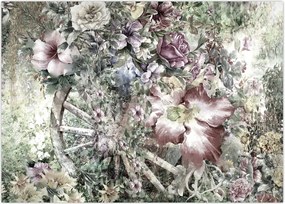 Tablou - Flori pe roata de lemn (70x50 cm)