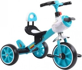 Tricicleta cu pedale NOVOKIDS™ Plane Trike, Cu melodii si lumini, Max 30 kg, Roti din spuma cauciucata, Cadru metalic, Model avion, Turquoise