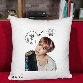 Perna Personalizata K-pop BTS J-Hope Par Roz Autograf, 40x40 cm, Alb Pufos, Husa Detasabila, Perna Inclusa, BEKZ®