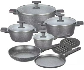 Set oale și tigăi cu capace, strat antiaderent, Klausberg KB7832 – 12 piese, 16–28 cm, compatibil inducție, gri