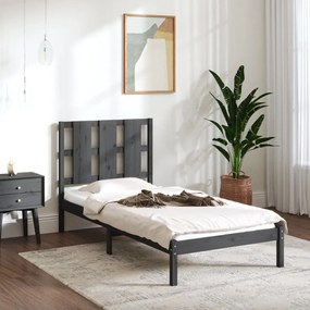 3105567 vidaXL Cadru de pat single, gri, 90x190 cm, lemn masiv